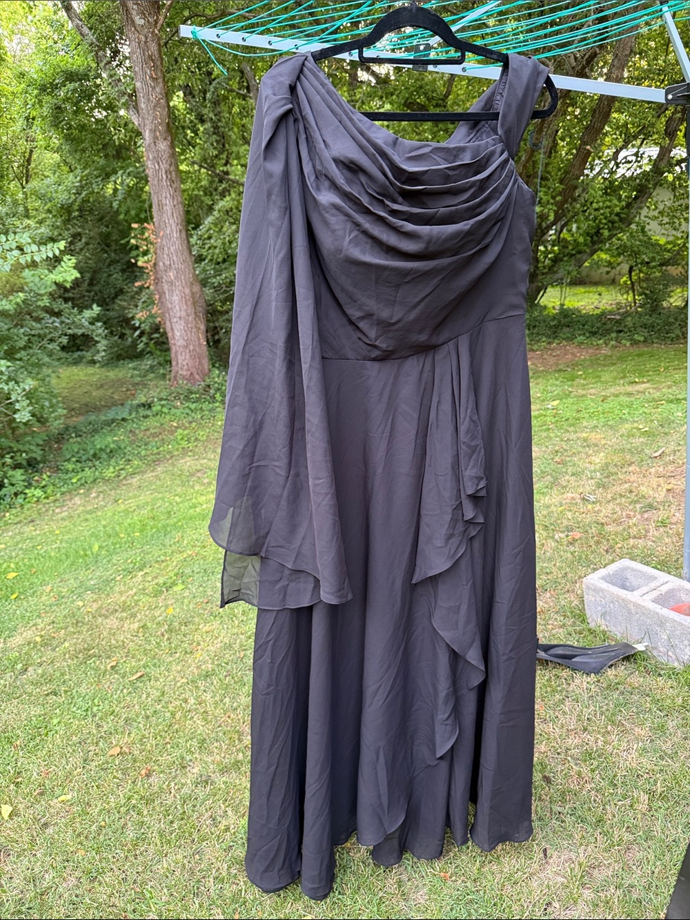 NWT Formal Dress Womens 16 Black one sheer sleeve 40” bust, 36” waist & 57” long